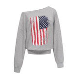 オフショルダーアメリカ国旗スウェットシャツ 232425849
