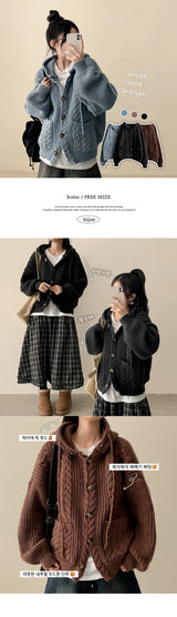 Haru Big Pocket Hooded Knit Cardigan