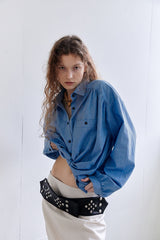 SHIRRING BLEACHED DENIM SHIRT