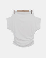 FoitD Side Shirring One-Shoulder Short Sleeve T-Shirt