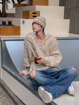 Grain Fisherman Knit Hooded Zip-Up