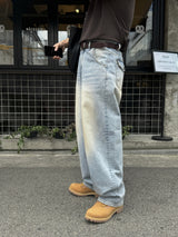 ティーンダイイングバックポケットバルーンデニムパンツ