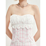 [GirlyFancyClub] Pink Plaid Cinched Waist Corset Bustier Top