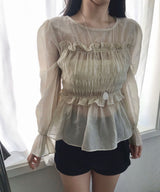 メリーンパフストラップシャーリングシフォンbl