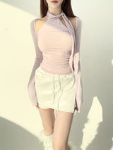 1155. Via scarf halter top bolero set (5color)
