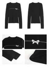 Bow Line Round Long Sleeve Knit T-shirt