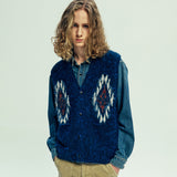chimayo pattern brushed knit vest navy