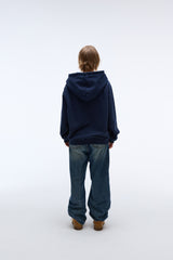 Sound wave artwork damage washing hoodie zip-up (Navy)