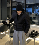 ラペルコアコンフォートブラッシュドリネッドハーティングフードライトウェイトパディング