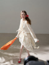 Cotton Embroidered Lace Flower Beads Romantic Dress