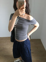 Happy Off Shoulder T-Shirt (2color)