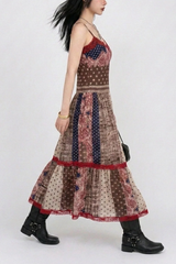 ETHNIC PATCHWORK LACE MAXI DRESS