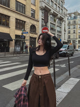 Bit Deep U-Neck Ribbed Crop Long Sleeve