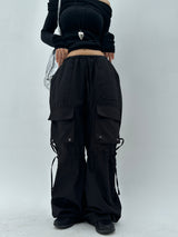 LOVELY BOW-STRING DETAIL CARGO COTTON AUTUMN PANTS - 2 COLOR