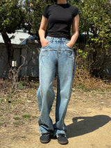 FRONT SIDE PATCHWORK DENIM PANTS code 18106