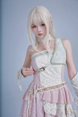 ROSE ISLAND The girl guarding the island, a dress made with irregular fabric patches, fairycore