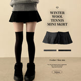 povin woolen pleats mini skirt