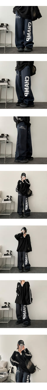 Bump Lettering wide string napping banding wide pants