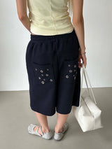 Eyelet back pocket bermuda pants(3color)