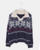 Neul Nordic Color-Block Collar Loose-Fit Long-Sleeve Knit
