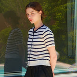 SUMMER LINEN STRIPE CARDIGAN NAVY
