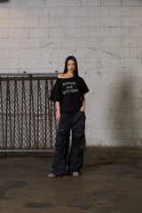 Lettering Oversized One-Shoulder T-Shirt - Black