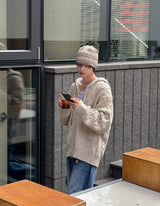 Grain Fisherman Knit Hooded Zip-Up