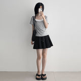 Sleeveless Set Off-Shoulder Short Sleeve Tee (4 colors)