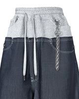 DENIM X SWEAT LAYERED ROLL UP SHORTS