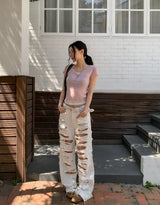 See-through layered button cap sleeve short sleeve