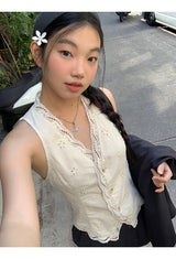 パンチングレースベストノースリーブベスト