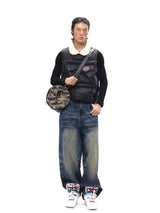 NyDkyel™ Black patchwork camouflage canvas leather embroidered logo cylinder bag