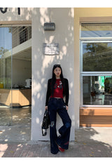 Stamp dark blue straight denim pants