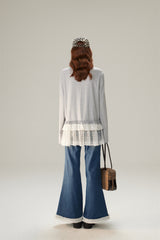 Sweet & Cool Lace Accent Ribbon Point Long T-Shirt