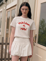 メイソンデローラーエンブロイダリーTシャツ（ホワイト）