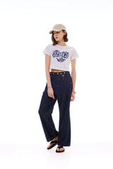 HEART SLOGAN CROP T-SHIRT / BLUE
