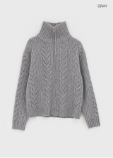 [MADE] Stevie Cable High Neck Knit Zip-up