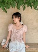 #Cancan Puff Shirring Short Sleeve Blouse (2color)
