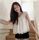 awning off-shirring chiffon flare bl