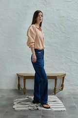 Peeky check shirt_peach