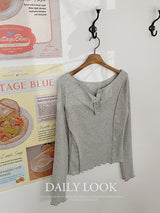 Off Shoulder Half Button Slim T-shirt (3color)