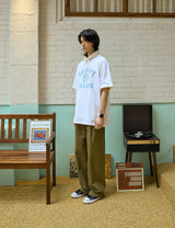 スカイブルークラシックビッグロゴクルーネックホワイトショートスリーブTシャツ [Unisex]