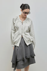 Shirring Zip-up Blouse Jumper_Grey