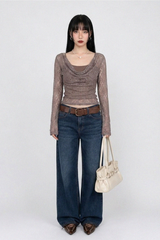 COWL-NECK LACE TOP (MOCHA)