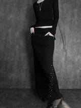 shining studded knit long skirt