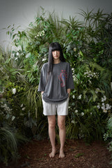 ペイズリー柄カットアウト 1/2 Tシャツ (Charcoal)