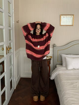 Hazy Hairy Stripe Loose Rose-Fit Knit