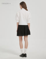 Double ribbon lace banding flare skirt black