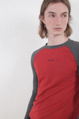 カラーブロックラグランスリーブスリムフィット長袖Tシャツ