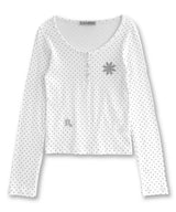 Reflective Dot Henley Long Sleeve_Ivory